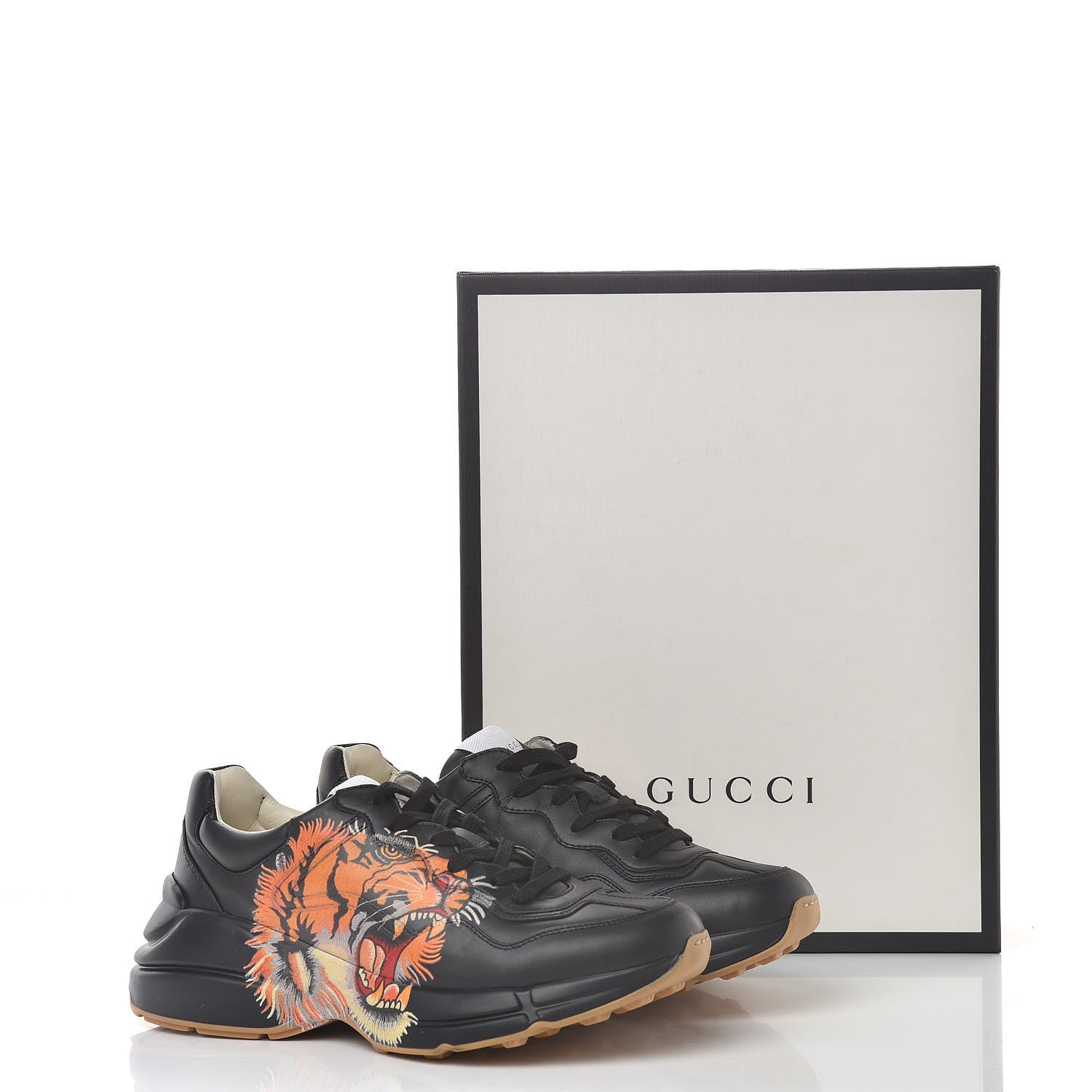 Gucci Calfskin Tiger Print Mens Rhyton Sneakers 38.5 Black 10 of 10