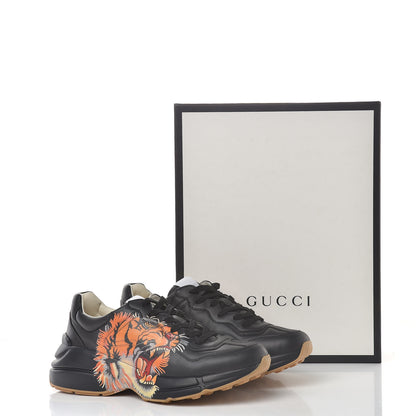 Gucci Calfskin Tiger Print Mens Rhyton Sneakers 38.5 Black 10 of 10