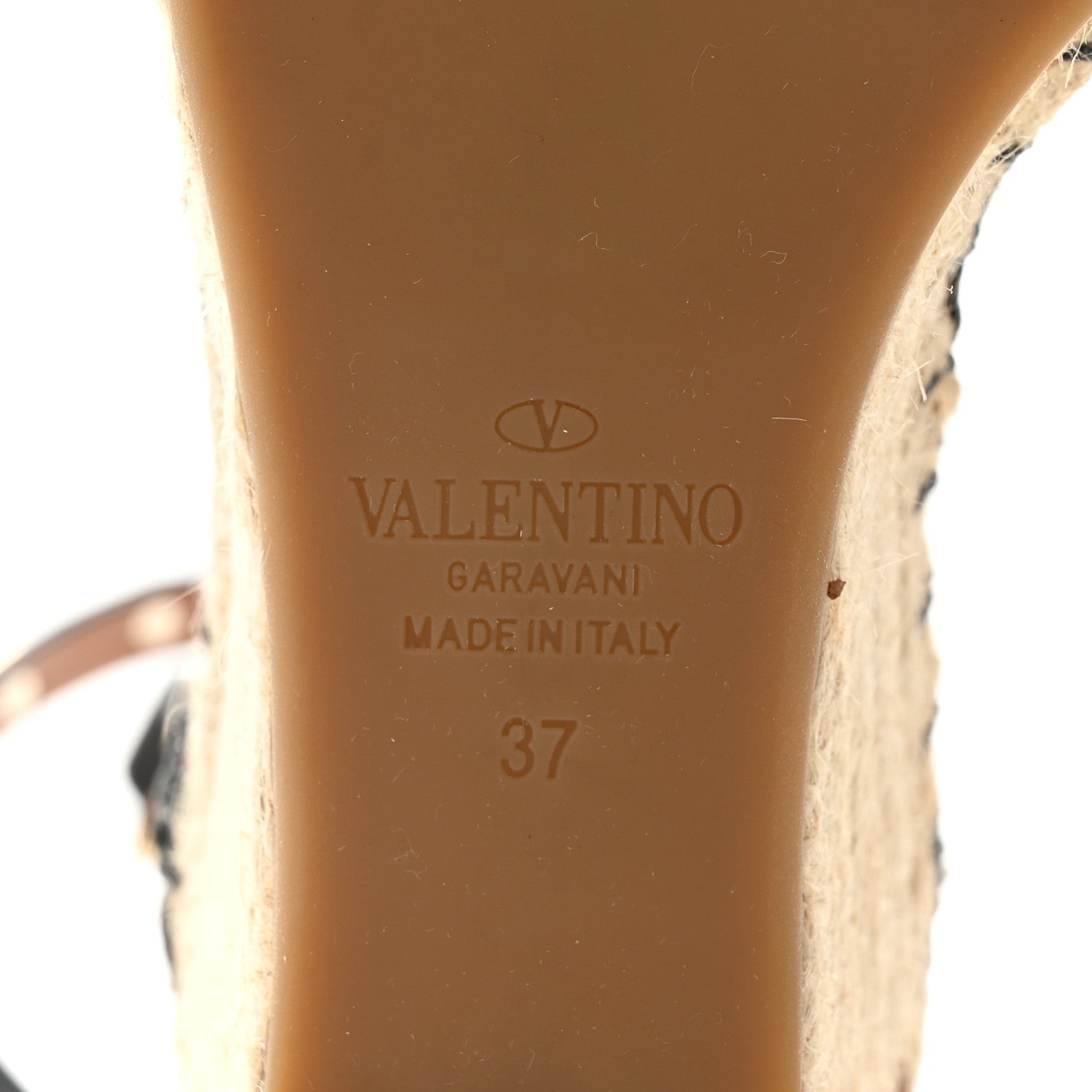 Valentino Garavani Grained Calfskin Rockstud Ankle Wrap Espadrille 15/85mm Wedges 37 Black Light Cuir 8 of 9