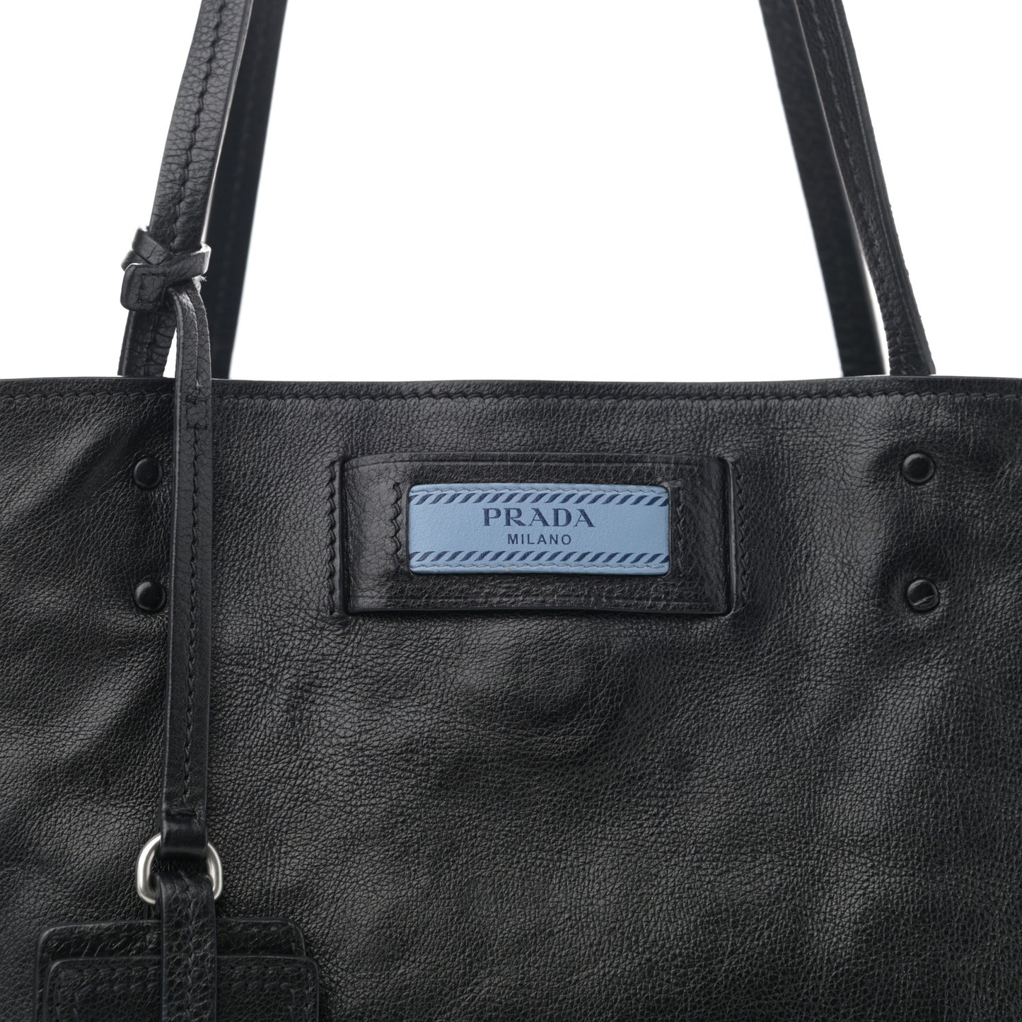 Glace Calfskin Etiquette Shopping Bag Black Astrale