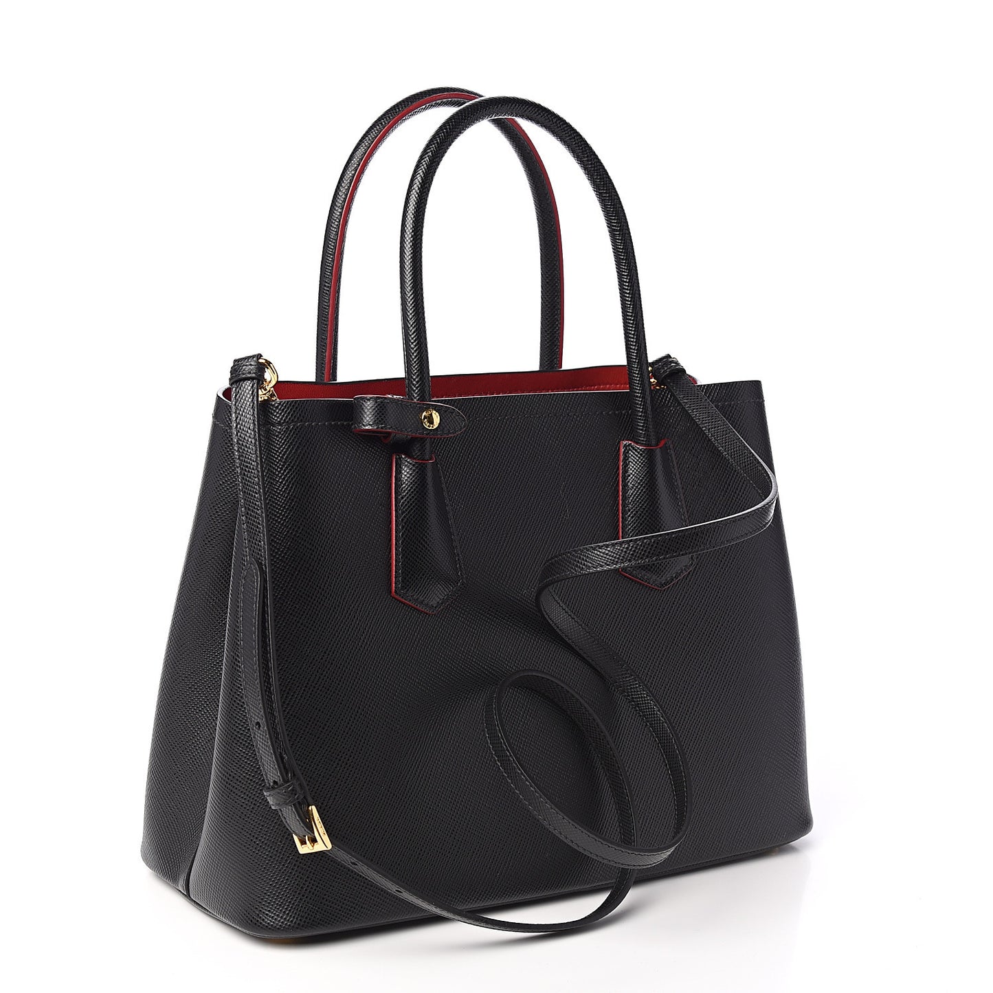 Saffiano Cuir Small Double Bag Black Fuoco