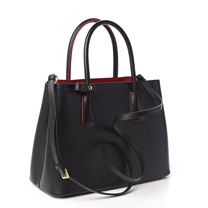 Prada Saffiano Cuir Small Double Bag Black Fuoco 2 of 9
