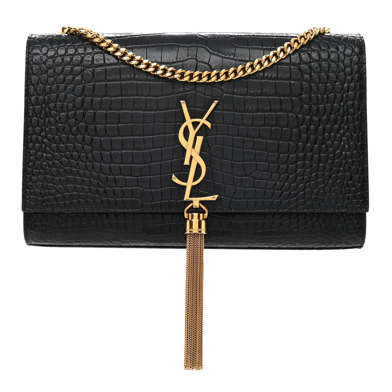 Saint Laurent Calfskin Crocodile Embossed Medium Classic Monogram Kate Tassel Satchel Blue Sapphire 1 of 8