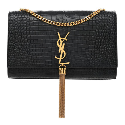 Saint Laurent Calfskin Crocodile Embossed Medium Classic Monogram Kate Tassel Satchel Blue Sapphire 1 of 8
