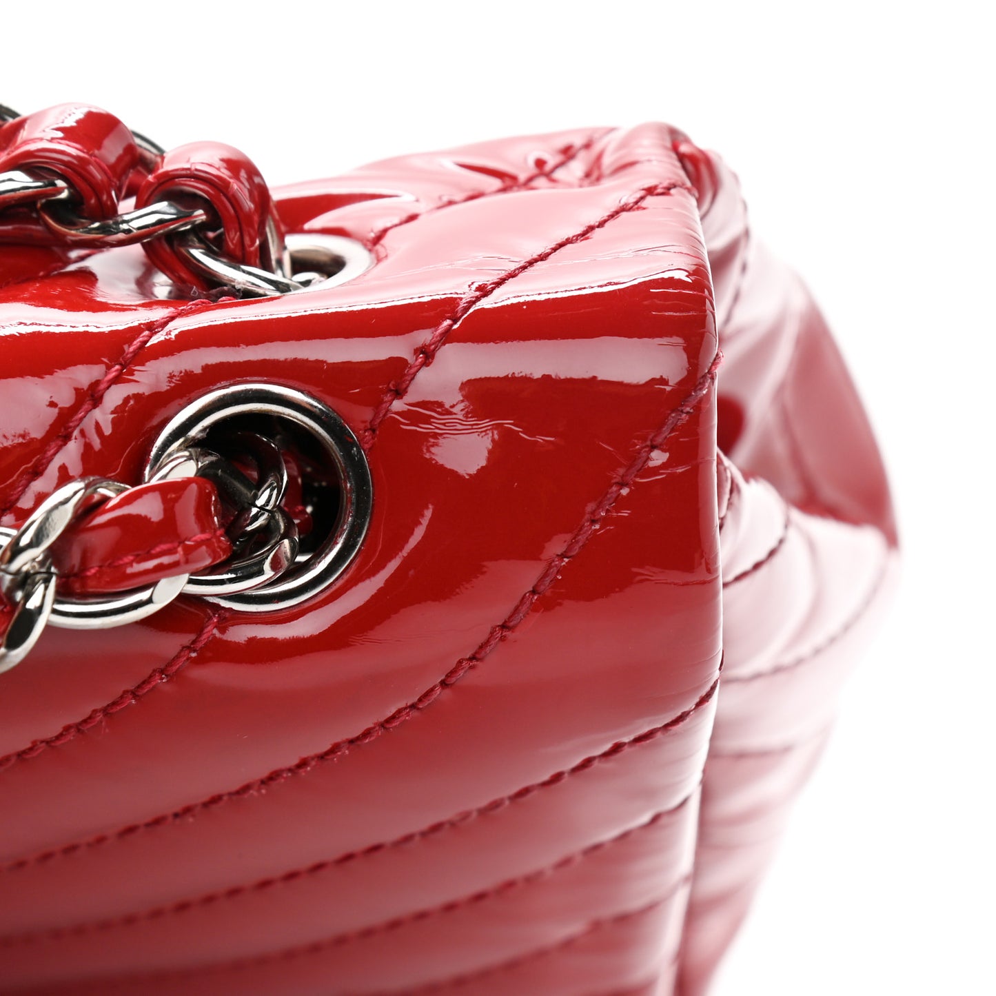 Patent Chevron Quilted Jumbo Single Flap Red