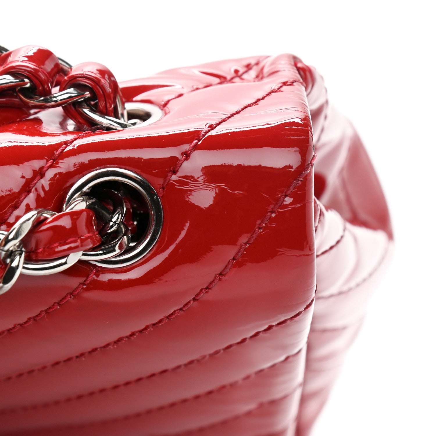 Chanel Patent Chevron Quilted Jumbo Single Flap Red 12 of 12