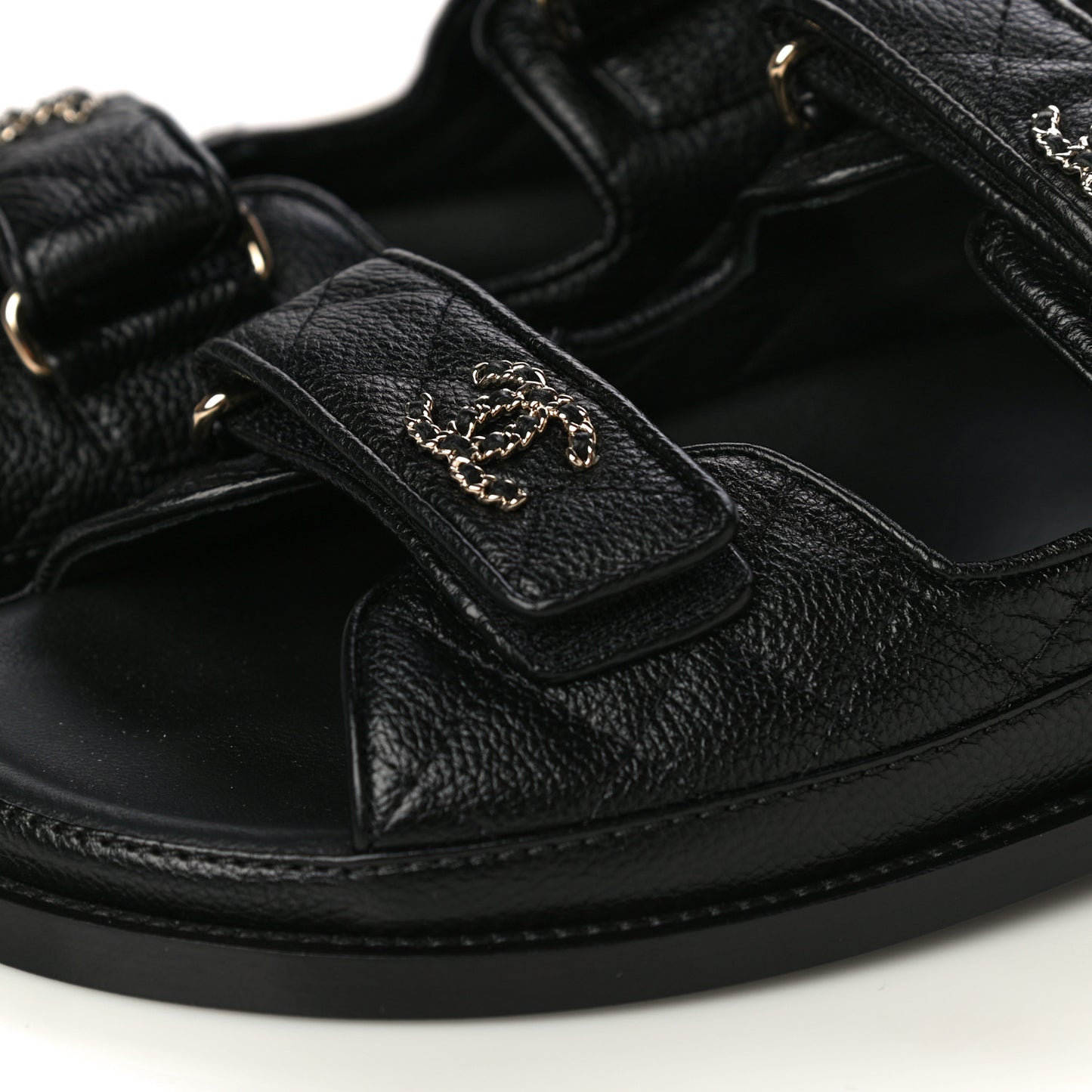 Grained Calfskin Velcro Dad Sandals 40 Black
