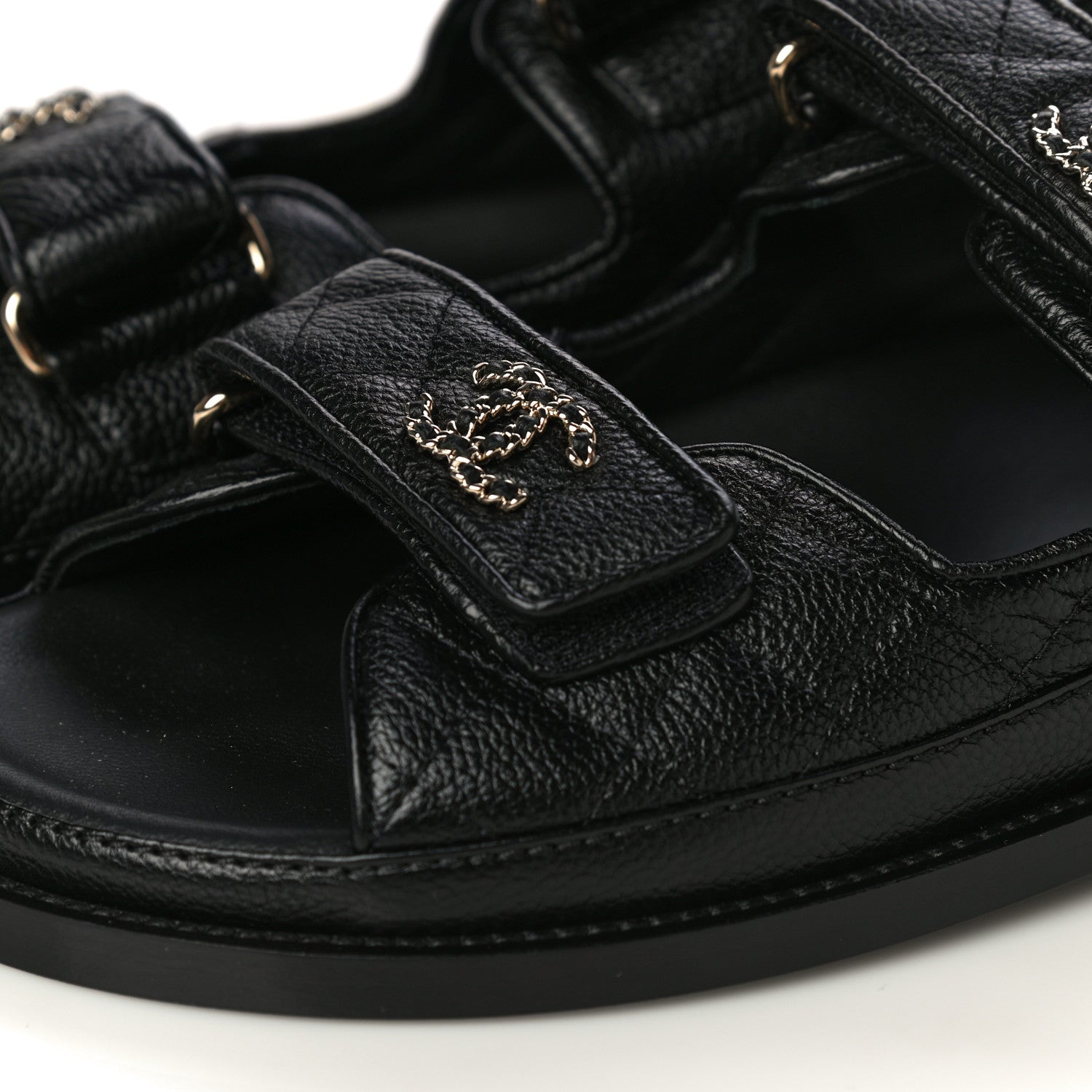 Chanel Grained Calfskin Velcro Dad Sandals 40 Black 9 of 10