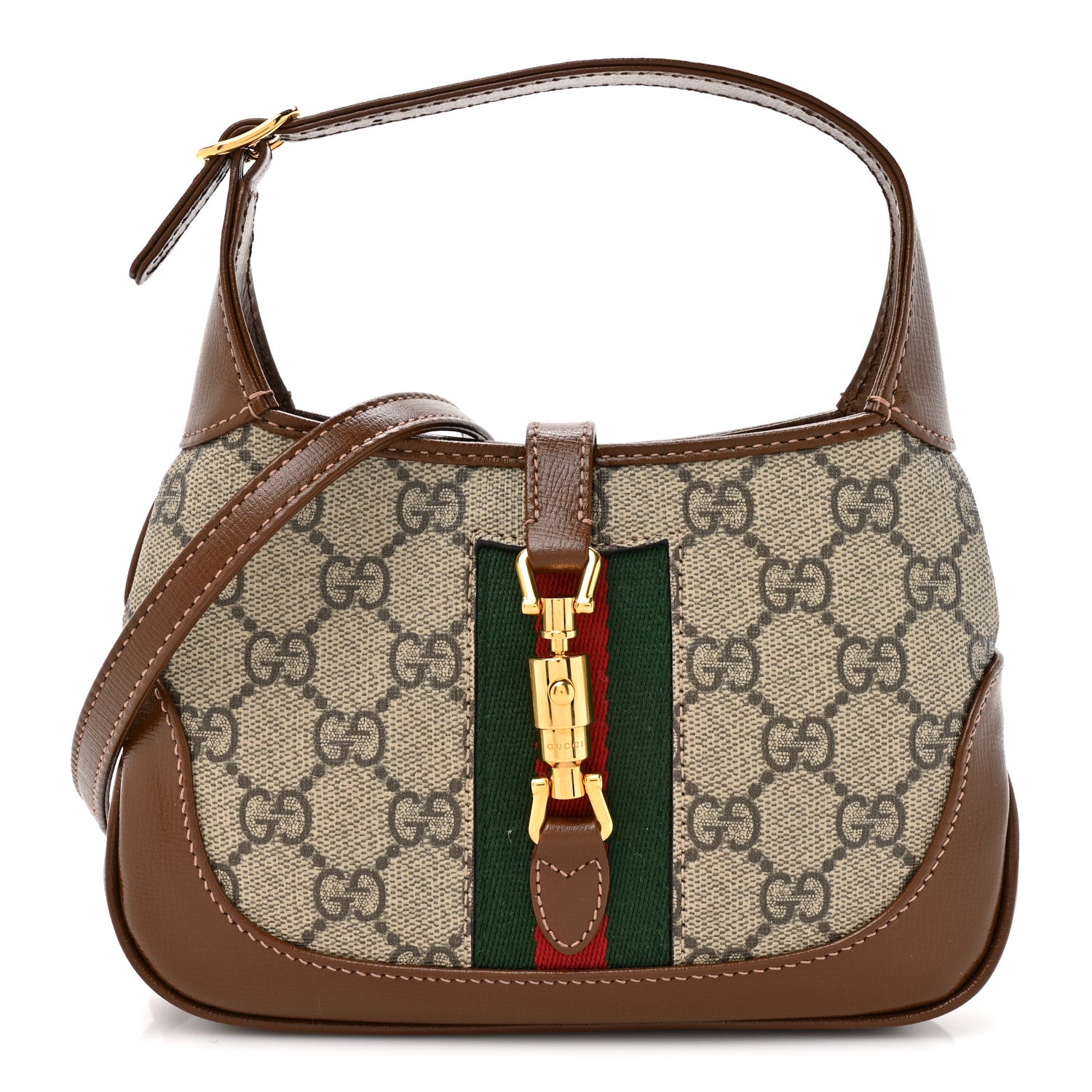 Gucci GG Supreme Monogram Azalea Calfskin Web Mini Jackie 1961 Hobo Beige Ebony Brown Sugar 1 of 10