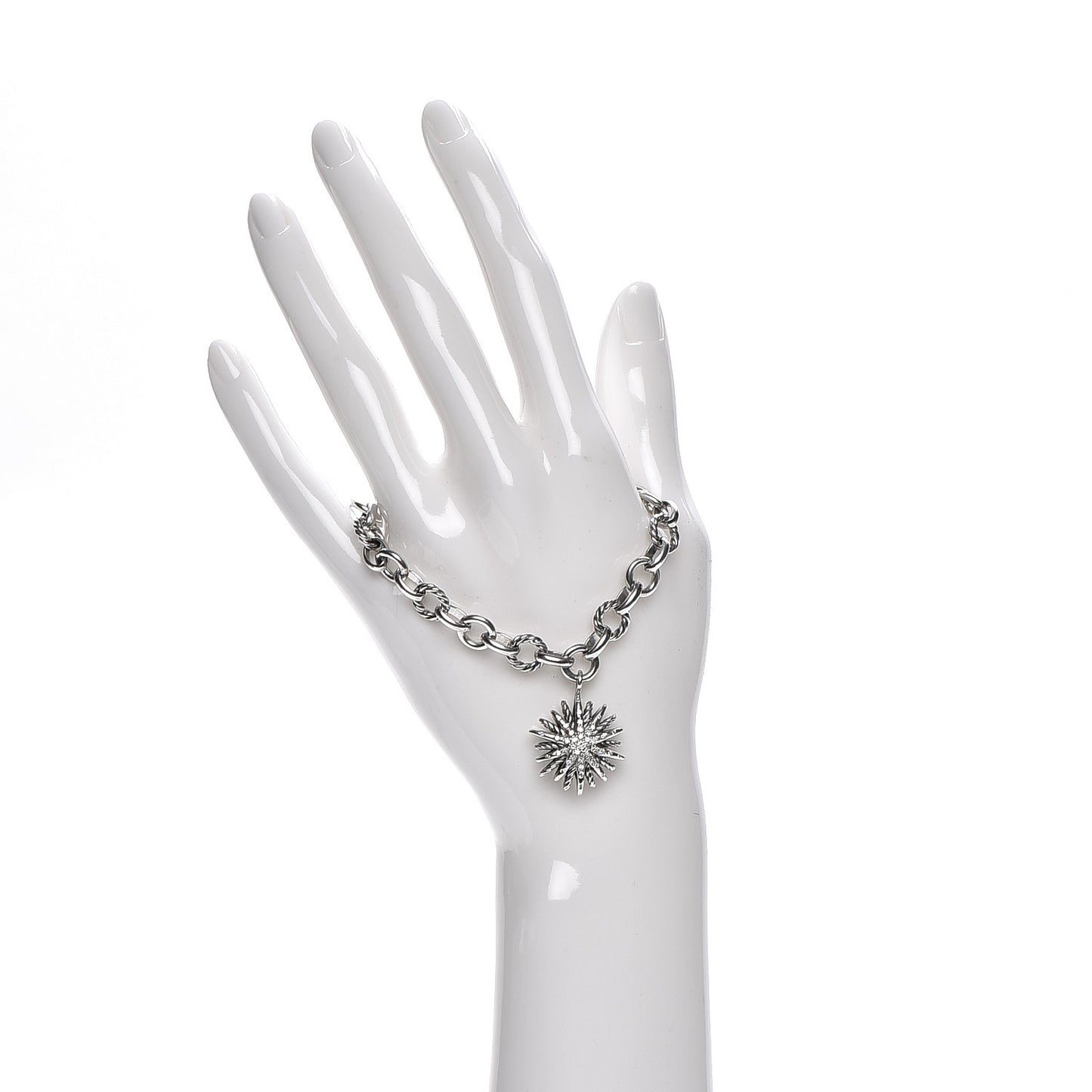 Sterling Silver Diamond 20mm Starburst Charm Bracelet
