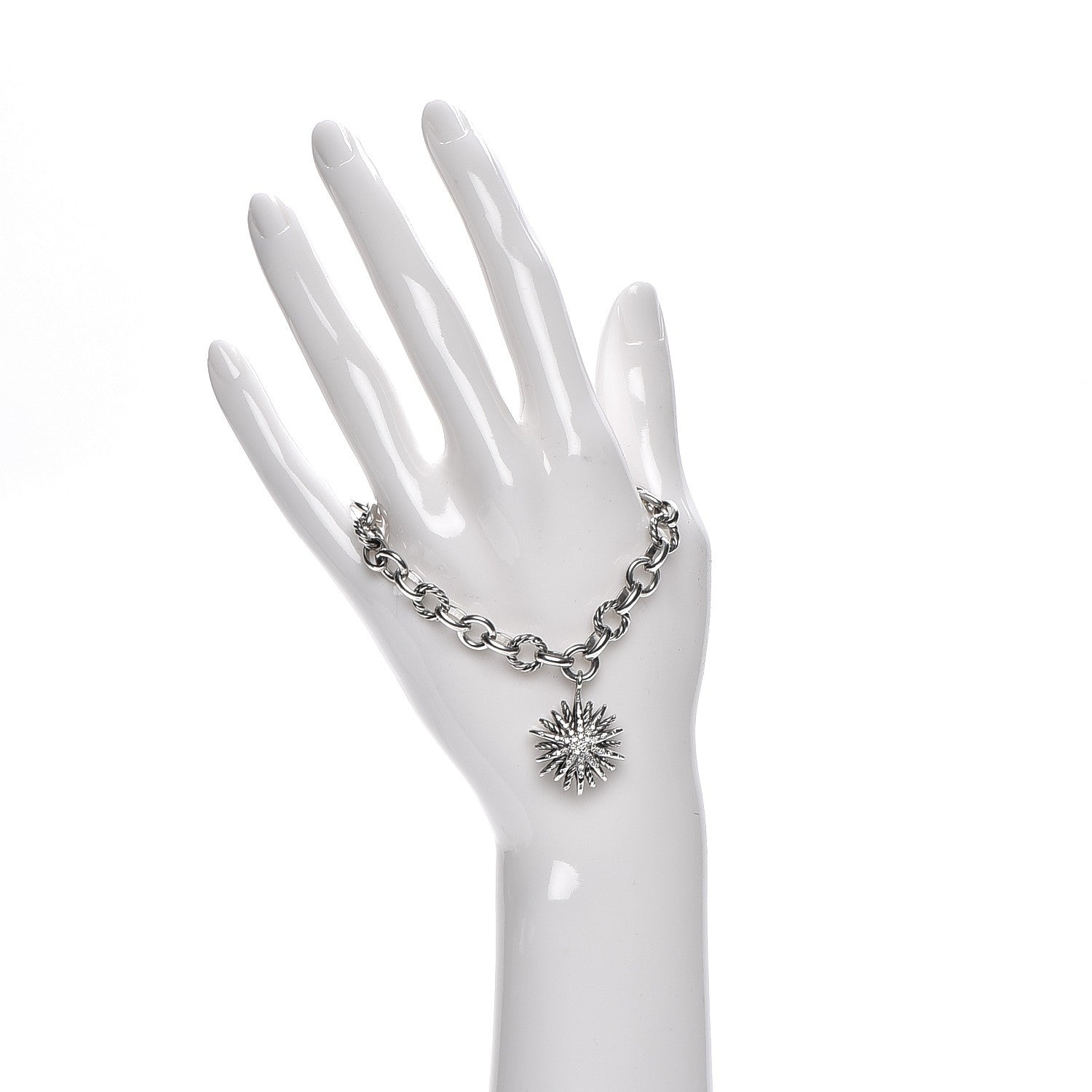David Yurman Sterling Silver Diamond 20mm Starburst Charm Bracelet 2 of 6