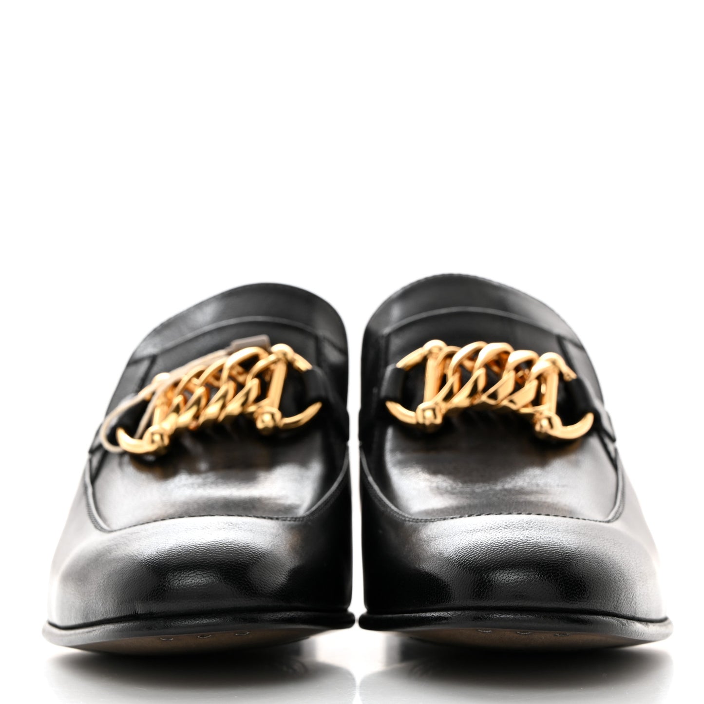 Goatskin Womens Chain Mid-Heel Loafers 38.5 Black