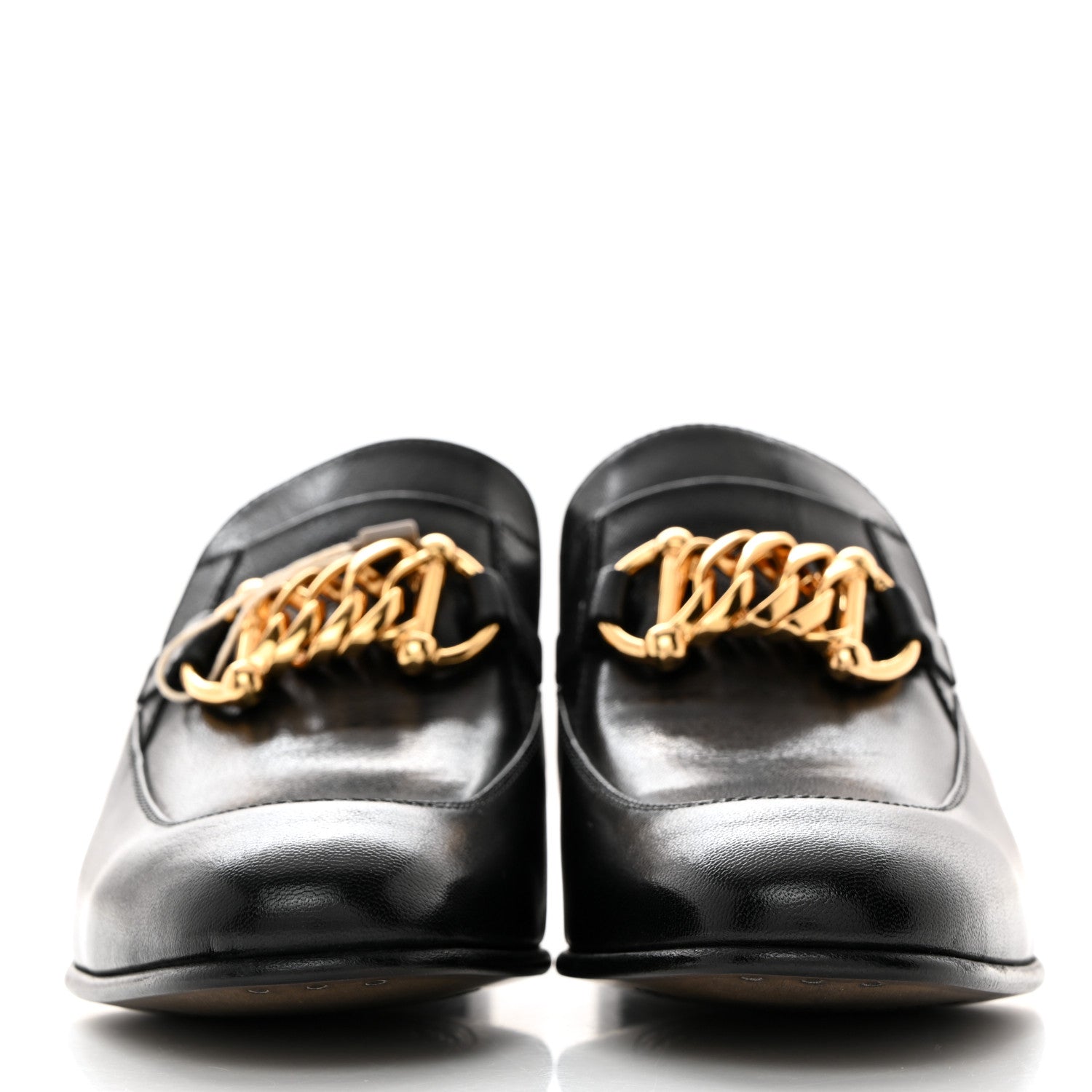 Gucci Goatskin Womens Chain Mid-Heel Loafers 38.5 Black 2 of 9