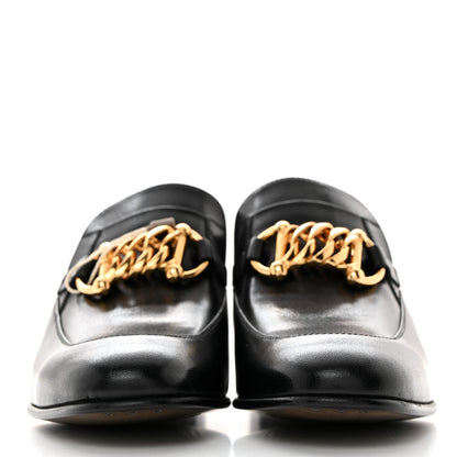 Gucci Goatskin Womens Chain Mid-Heel Loafers 38.5 Black 2 of 9
