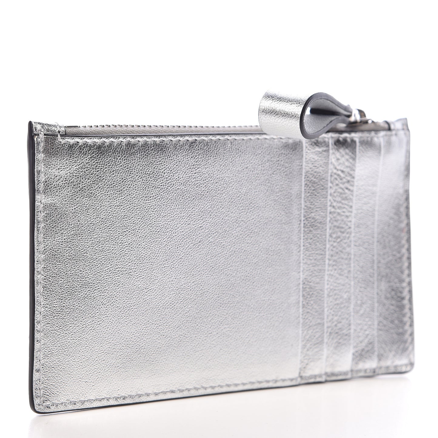 Metallic Calfskin Go Logo Coin Case Card Holder Silver