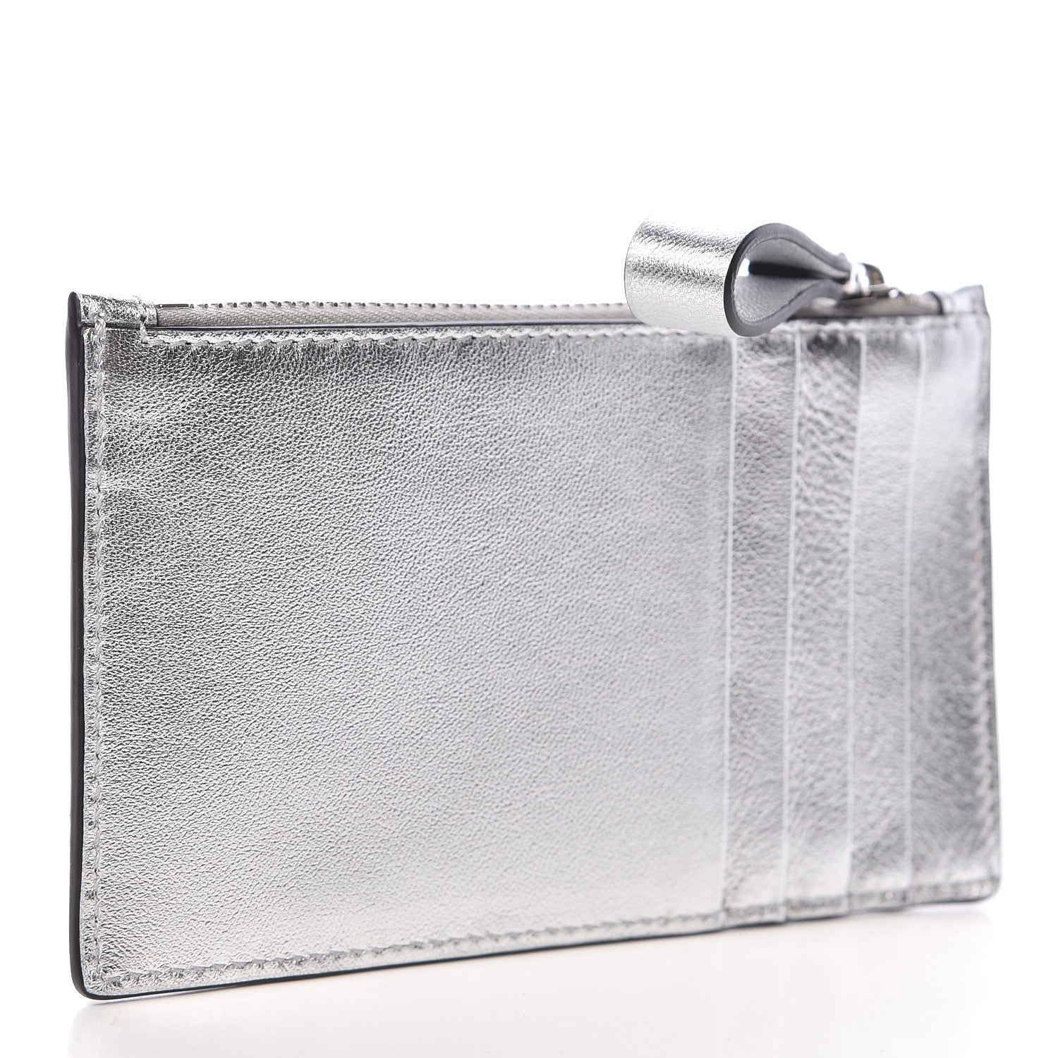 Valentino Garavani Metallic Calfskin Go Logo Coin Case Card Holder Silver 3 of 8
