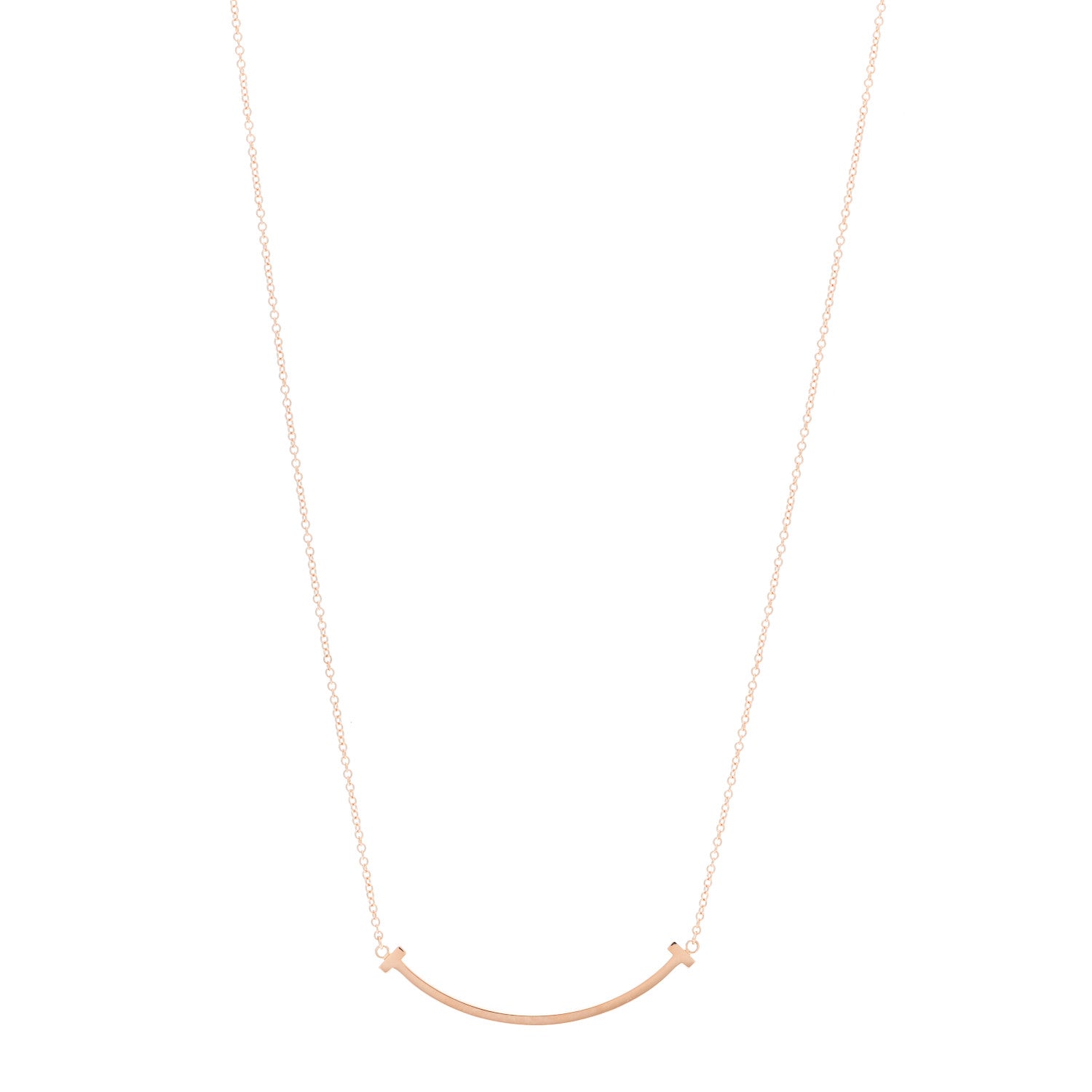 Tiffany 18K Rose Gold Small T Smile Pendant Necklace 1 of 6