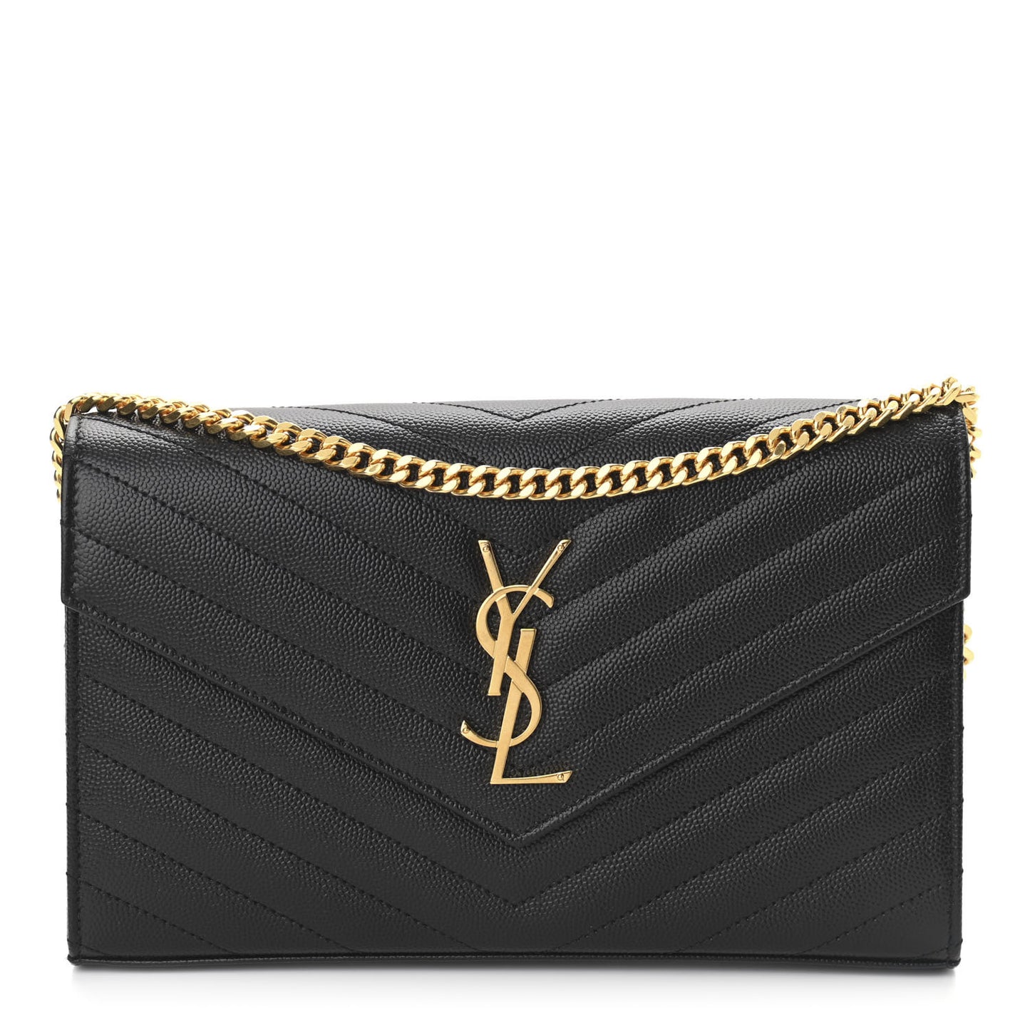 Grain De Poudre Matelasse Chevron Monogram Chain Wallet Black