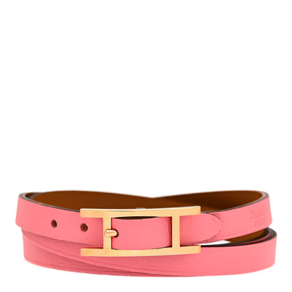 Hermes Swift Chamonix Behapi Double Tour Reversible Bracelet Rose Azalee Gold 1 of 8
