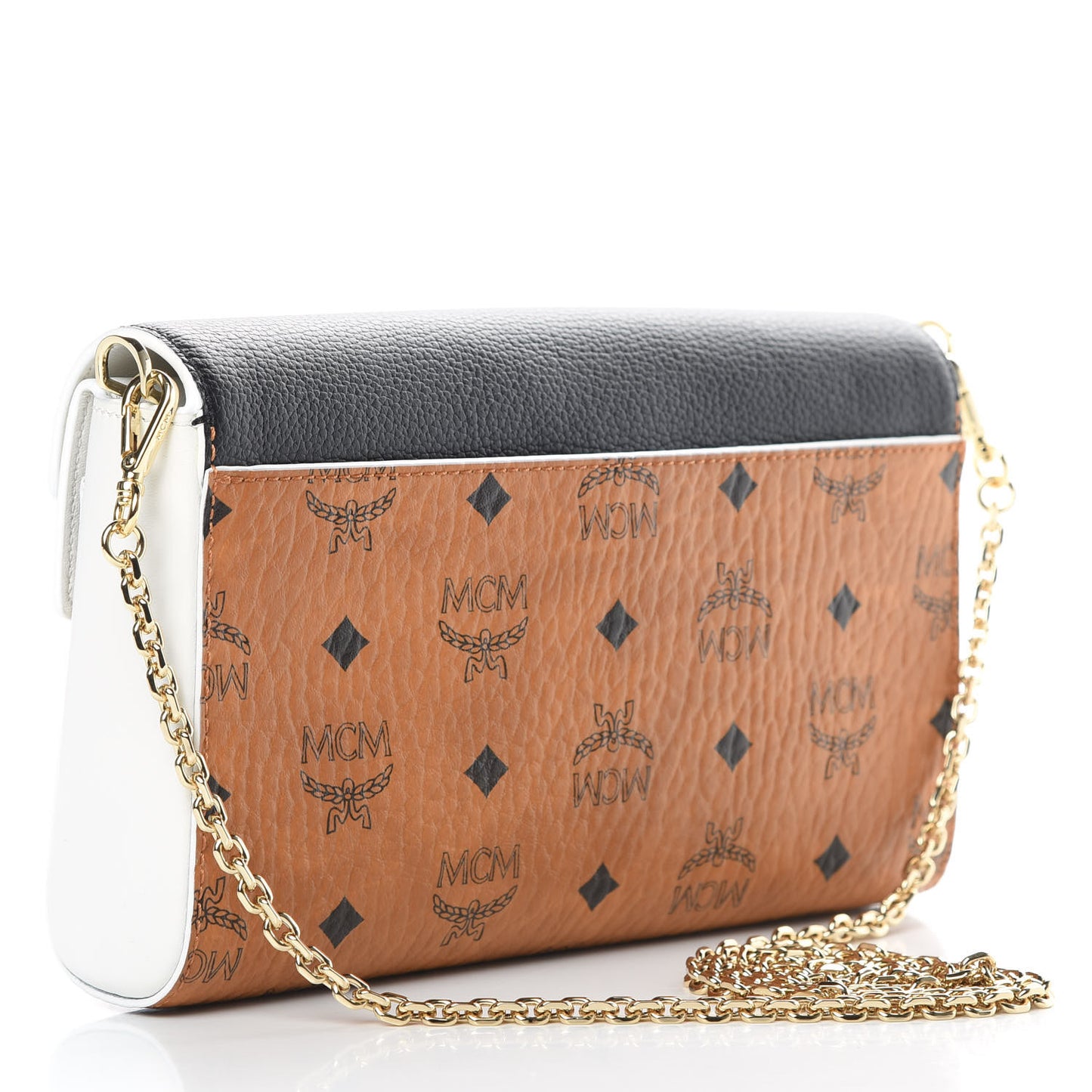 Calfskin Visetos Monogram Millie Color Block Crossbody Bag Cognac Black