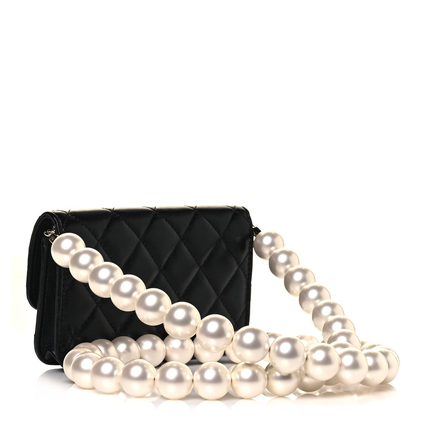 Calfskin Quilted Maxi Pearls Clutch With Chain Black