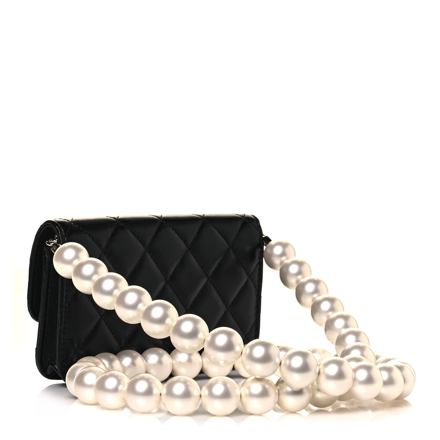 Chanel Calfskin Quilted Maxi Pearls Clutch With Chain Black 2 of 14