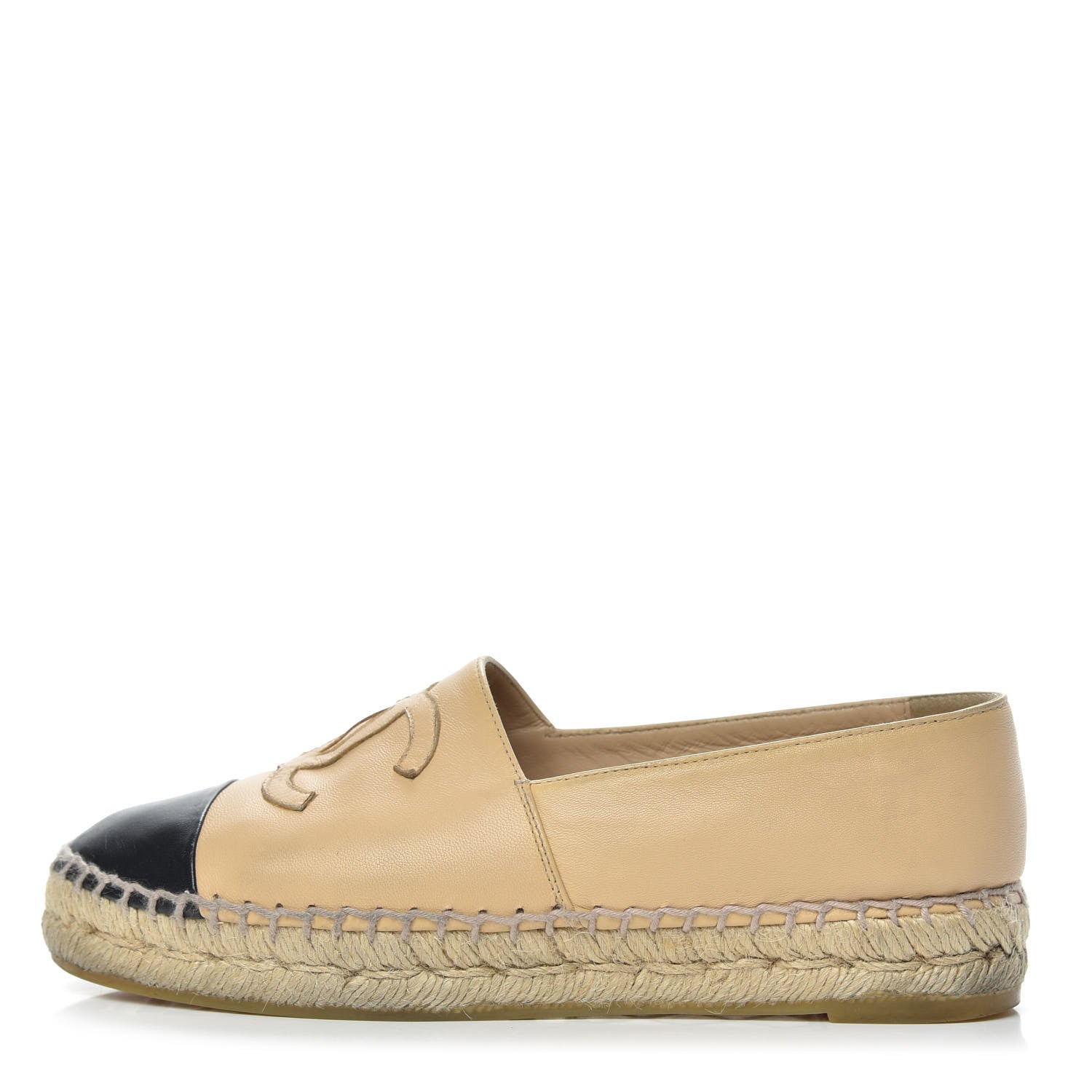 Chanel Lambskin CC Espadrilles 35 Beige Black 1 of 10