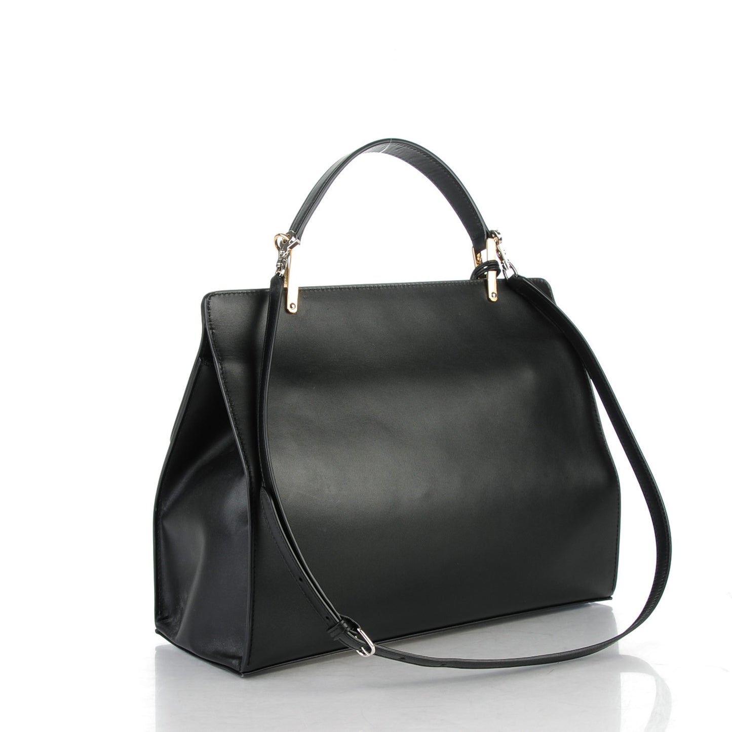 Smooth Calfskin Le Dix M Cartable Shoulder Bag Black