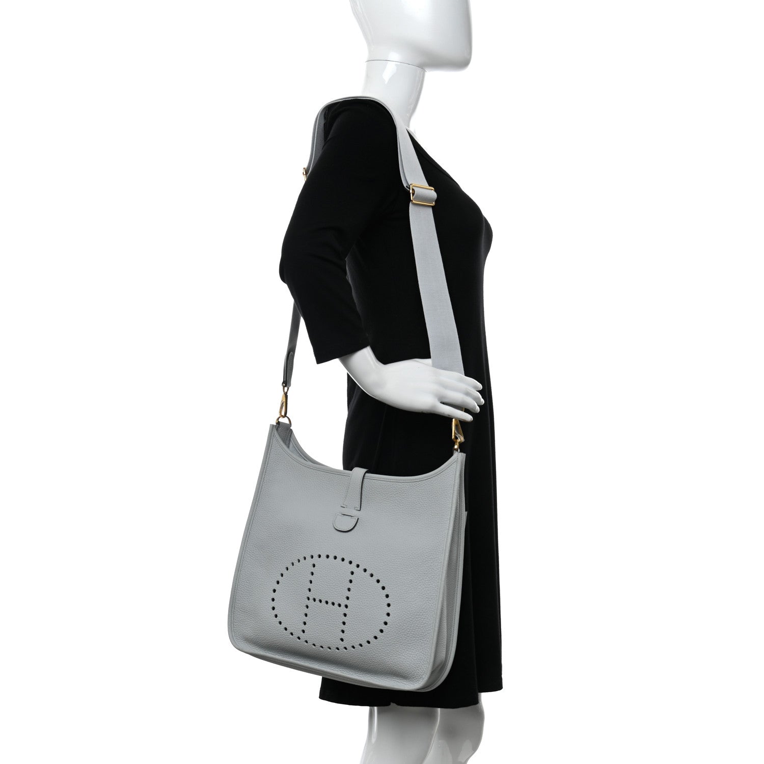 Hermes Taurillon Clemence Evelyne III GM Bleu Pale 2 of 11