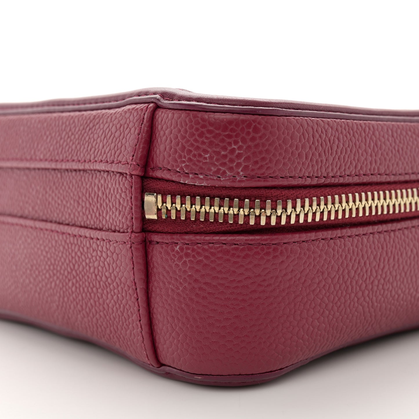 Caviar Quilted Small CC Filigree Vanity Case Burgundy