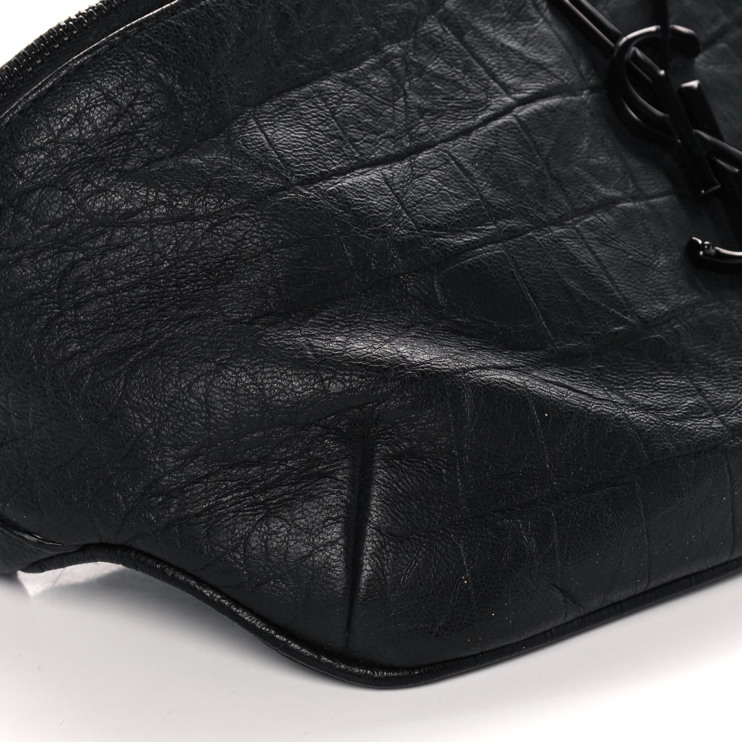Calfskin Crocodile Embossed Monogram Belt Bag Black