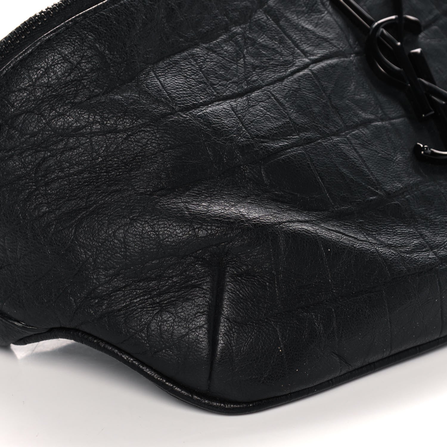 Saint Laurent Calfskin Crocodile Embossed Monogram Belt Bag Black 7 of 8