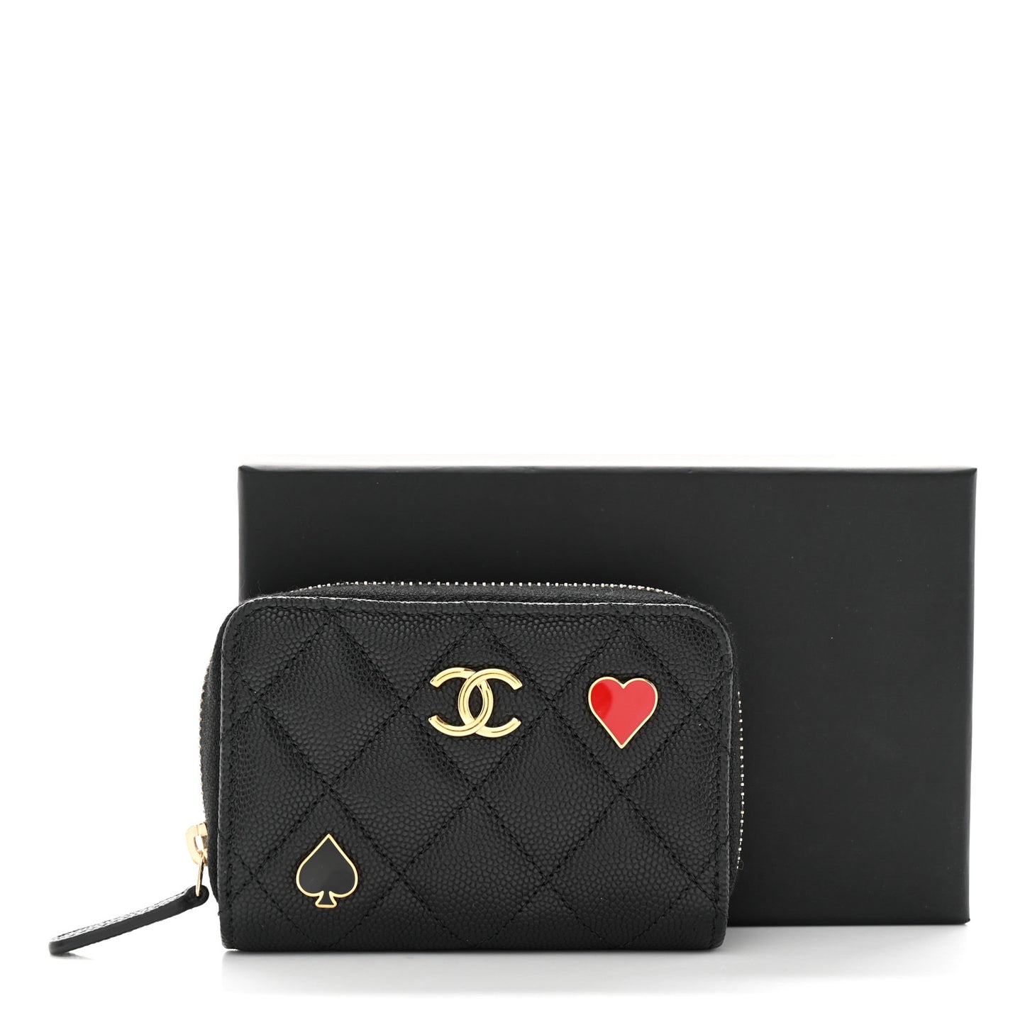 Caviar Enamel Coco Casino Quilted Zip Coin Purse Black