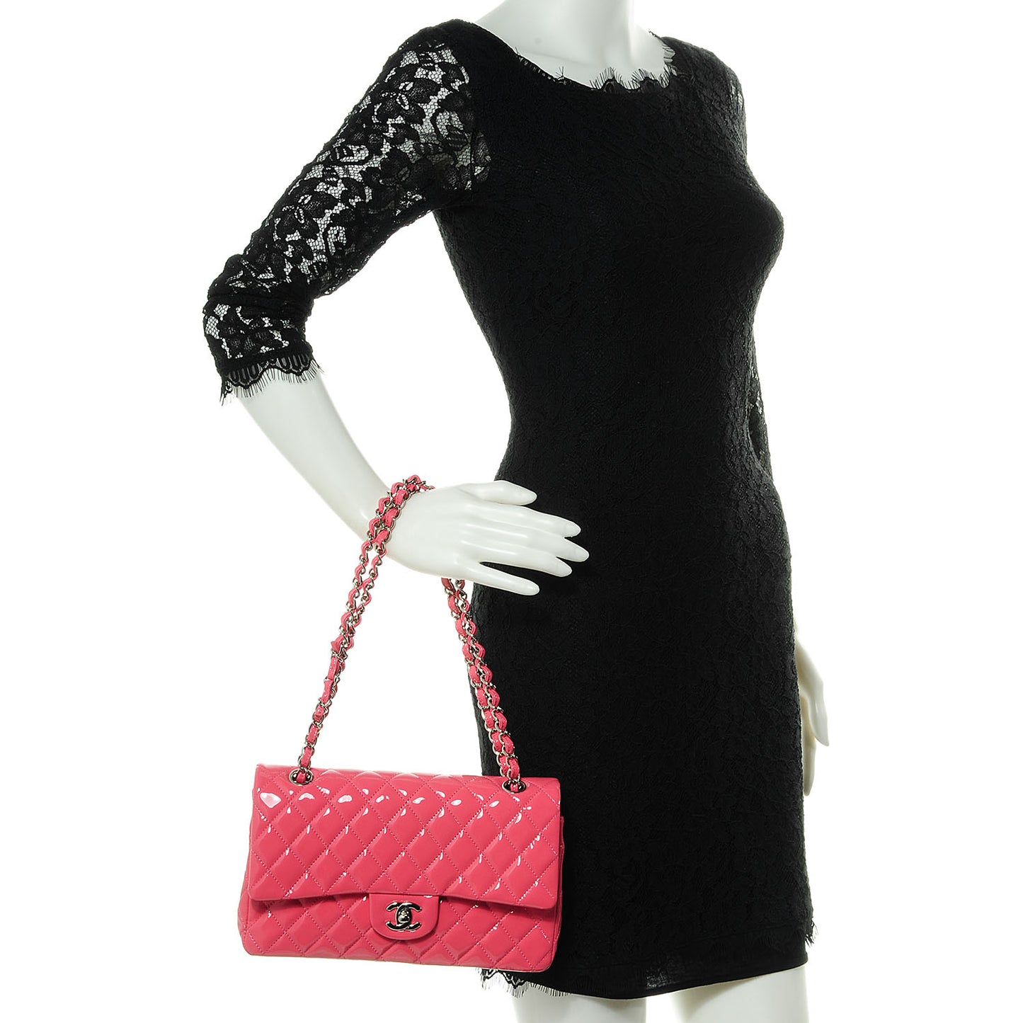 Patent Quilted Medium Double Flap Pink