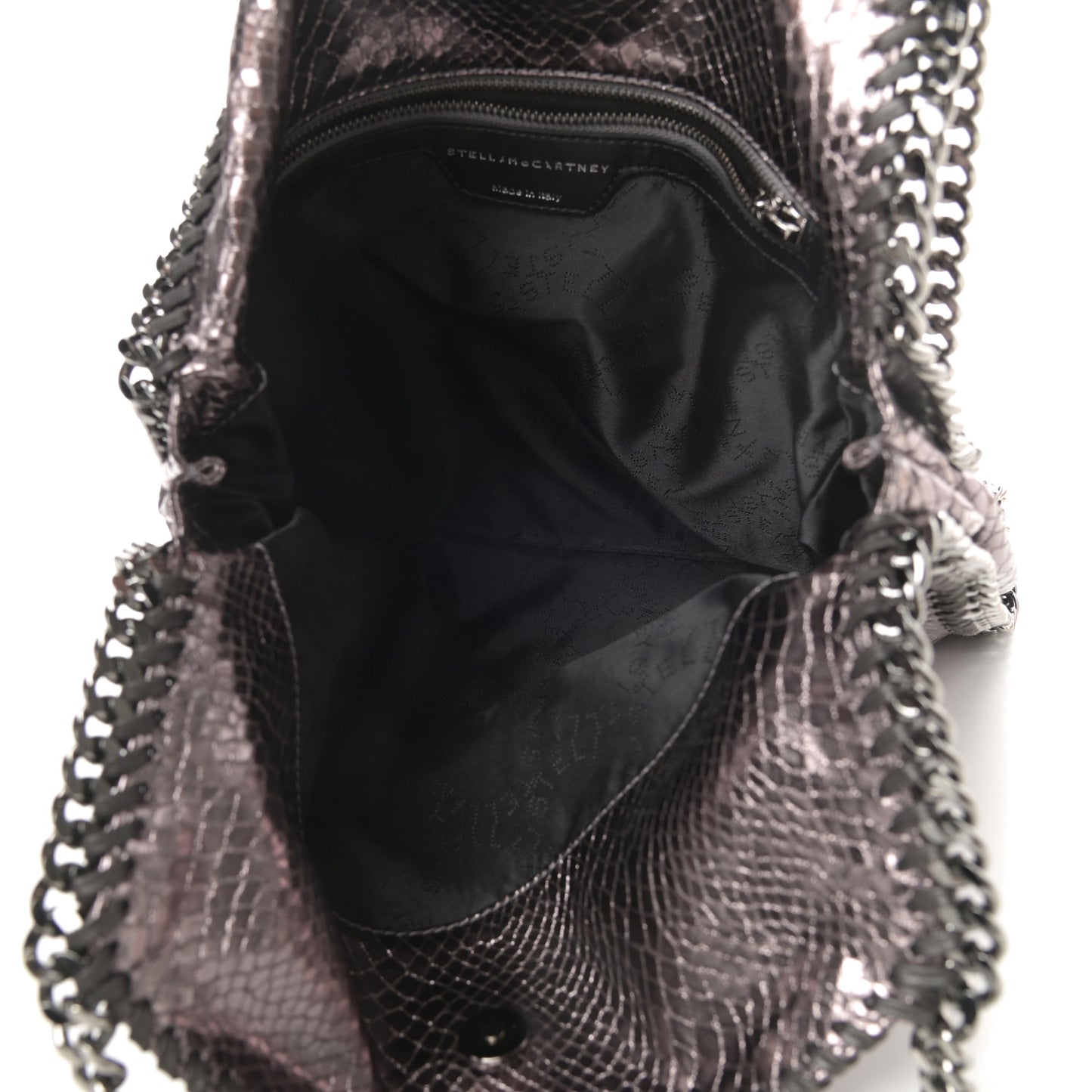 Metallic Snakeskin Print Small Falabella Tote Ruthenium