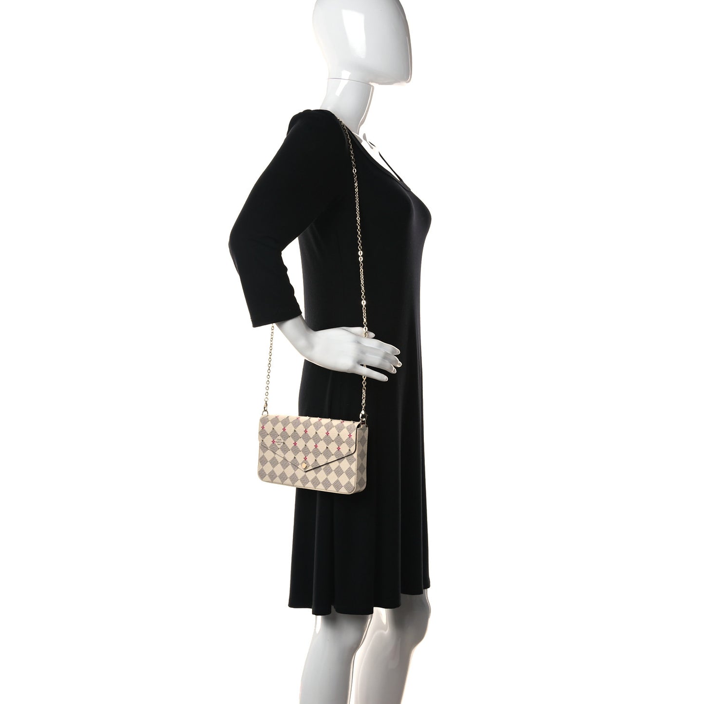 Damier Azur Studded Pochette Felicie Chain Wallet Fuchsia