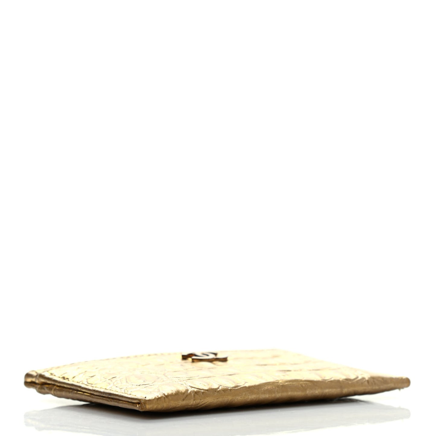Metallic Calfskin Crocodile Embossed Cocodile Card Holder Gold