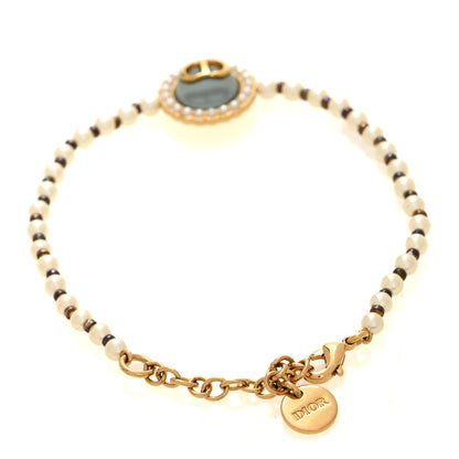 Christian Dior Pearl Glass Petit CD Baroque Bracelet Gold Blue 3 of 4