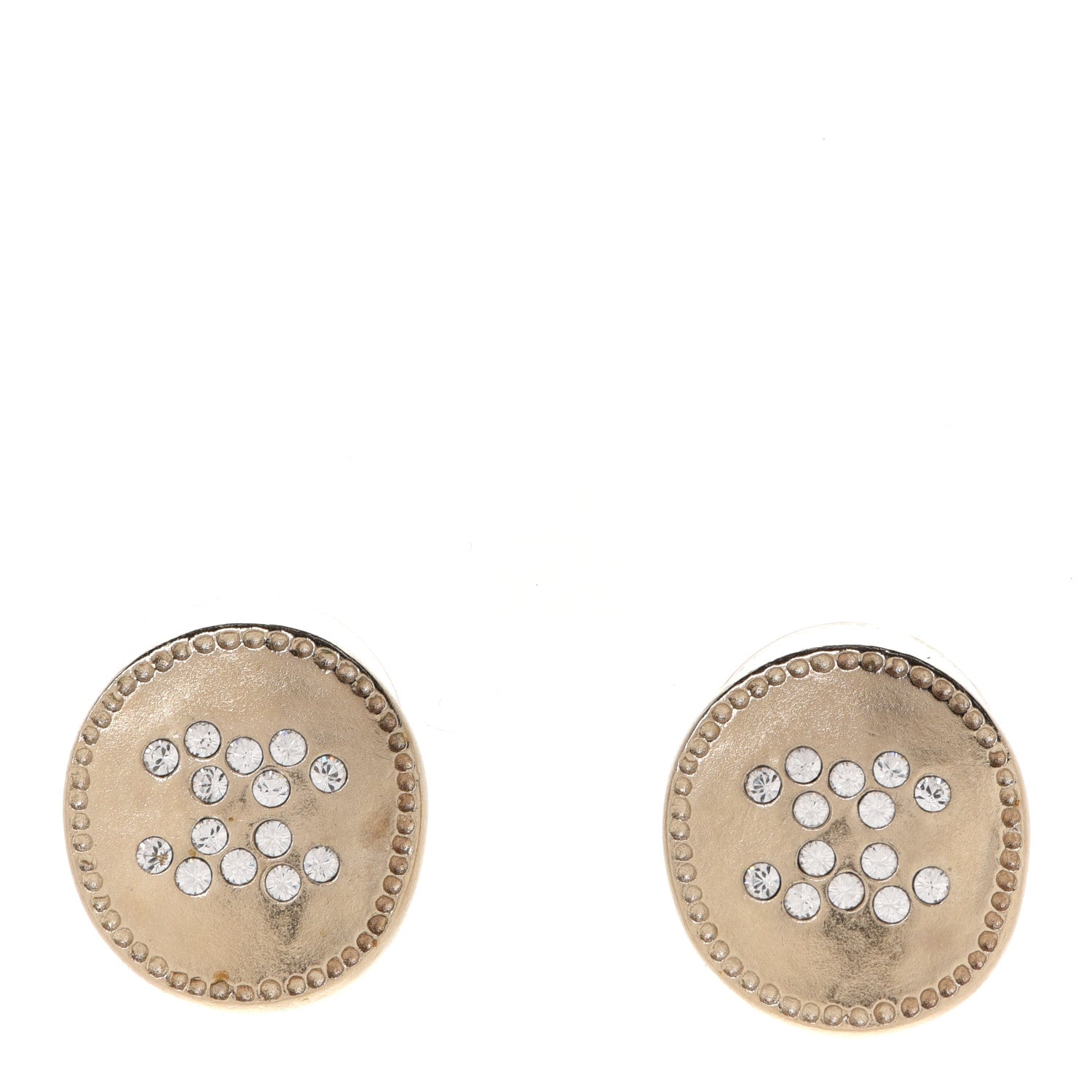 Chanel Metal Crystal CC Round Earrings Gold 1 of 4