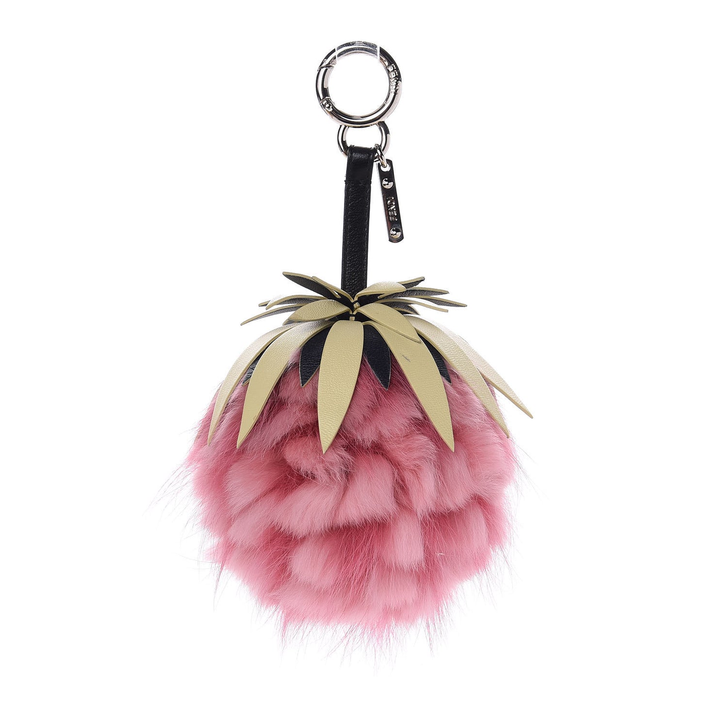 Fox Rabbit Fur Nappa Pineapple Bag Charm Rosa Scuro Banana Multicolor
