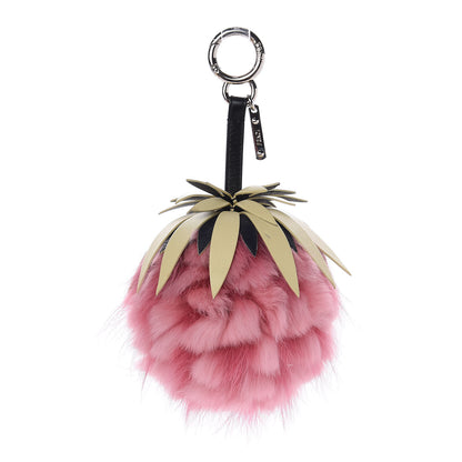 Fendi Fox Rabbit Fur Nappa Pineapple Bag Charm Rosa Scuro Banana Multicolor 1 of 9