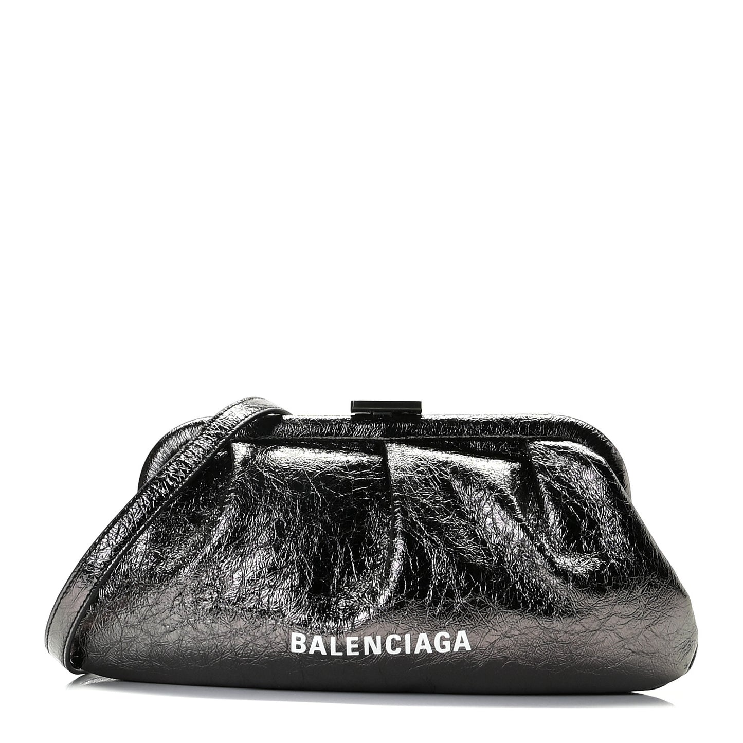Metallic Textured Calfskin Logo Cloud Clutch XS Black