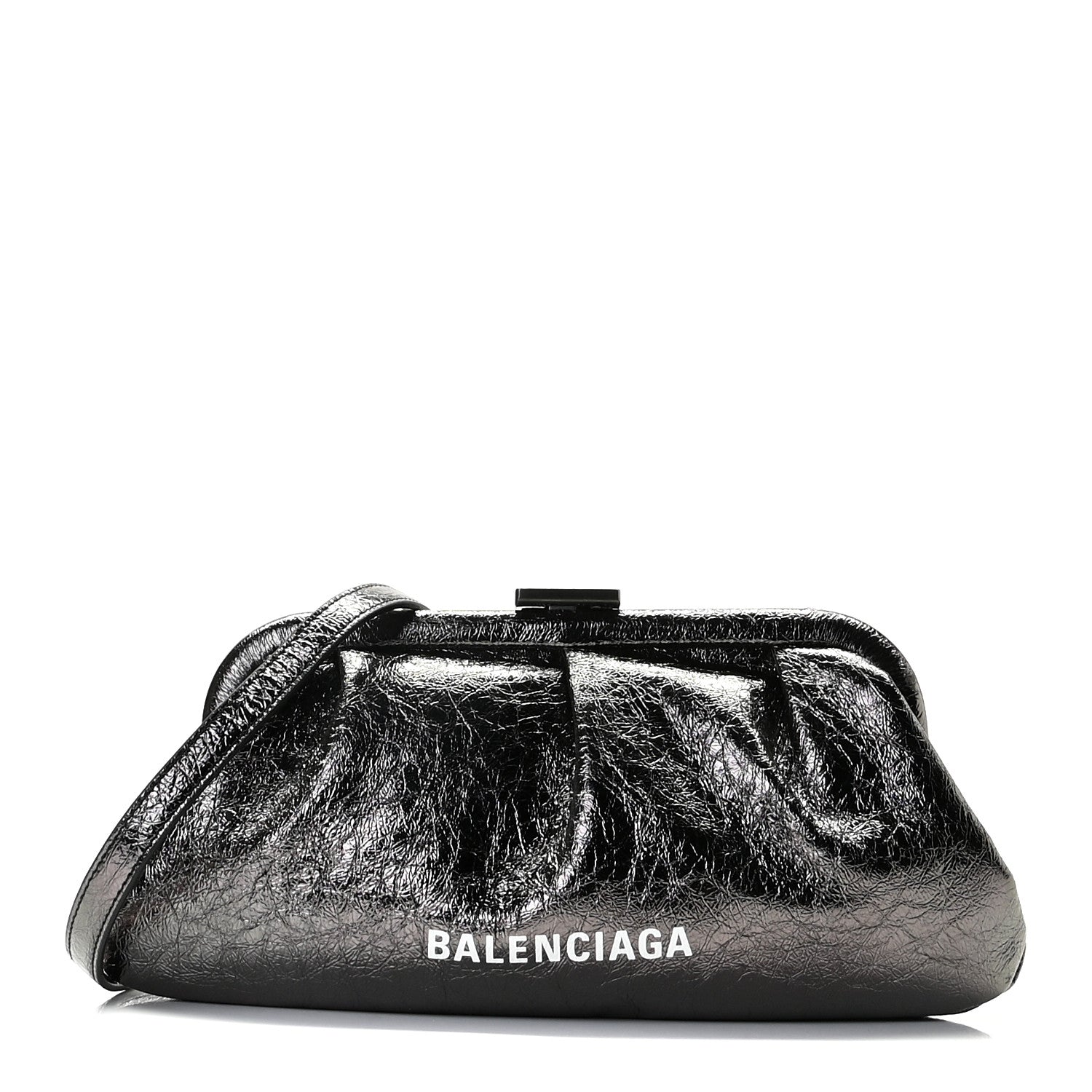 Balenciaga Metallic Textured Calfskin Logo Cloud Clutch XS Black 1 of 8