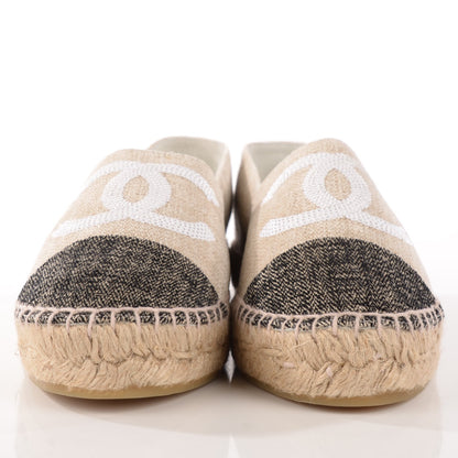 Chanel Toile Sequin CC Espadrilles 38 Beige Black 3 of 10