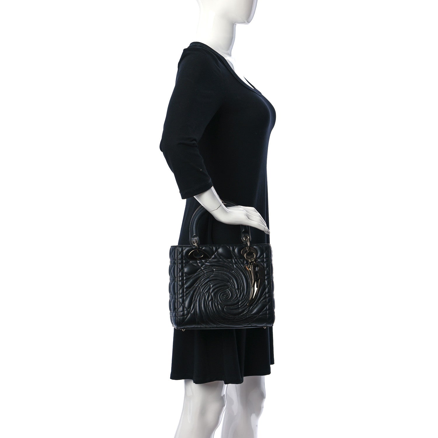 Christian Dior Lambskin Cannage Embossed Medium Recycle Group Lady Dior Art 5 Black 2 of 9