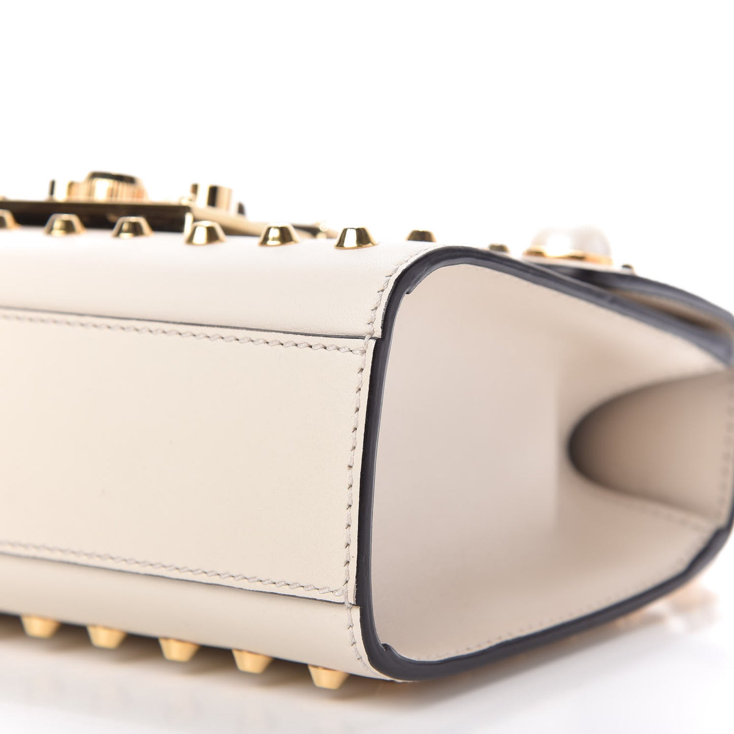 Calfskin Studded Small Padlock Shoulder Bag White