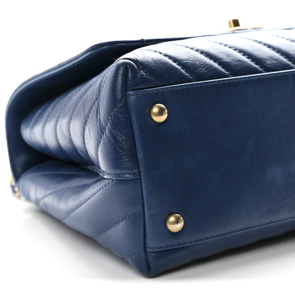 Chanel Aged Calfskin Chevron Quilted Small Coco Handle Flap Blue 9 of 12