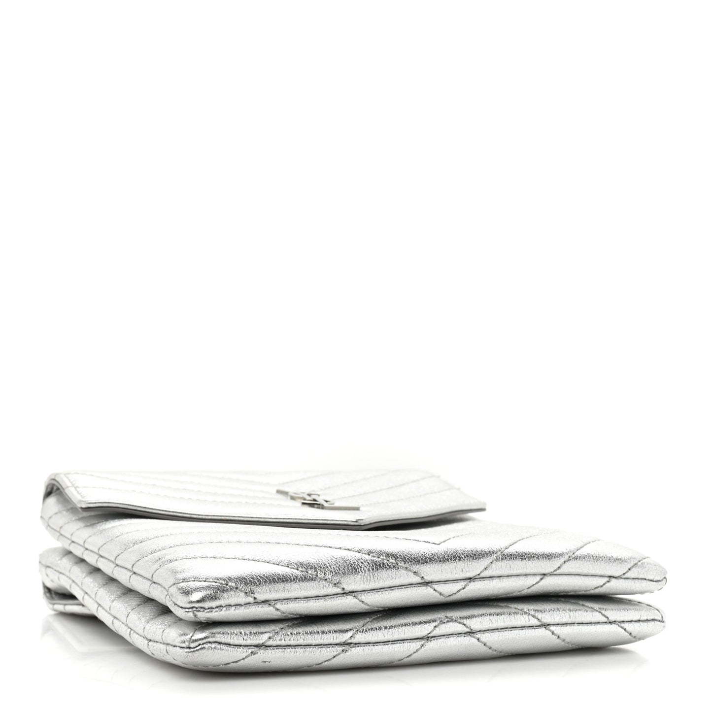 Metallic Lambskin Quilted Double Flap Bag Silver