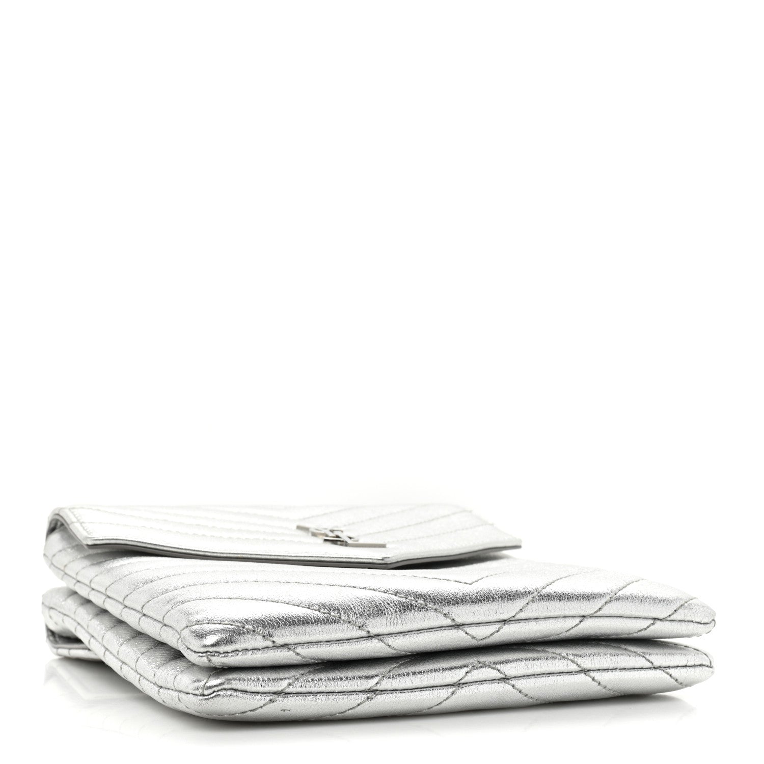 Saint Laurent Metallic Lambskin Quilted Double Flap Bag Silver 4 of 12