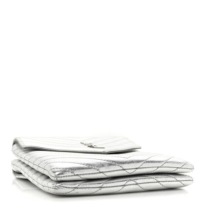 Saint Laurent Metallic Lambskin Quilted Double Flap Bag Silver 4 of 12